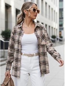 Dámská kostkovaná košile DY0485 béžovo-černá - FashionStreet