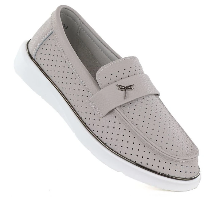 Dámské kožené mokasíny šedé model 22116539 - VINCEZA