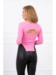 Halenka s žebrovaným výstřihem světle růžová