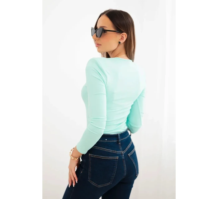 Dámská blůza s výstřihem do V a dlouhým rukávem mátová