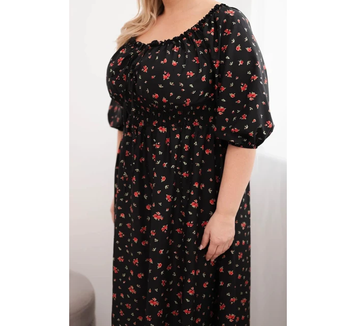 Dámská suknička Plus Size s dekoltem na šňůrky a elastickým pasem černá