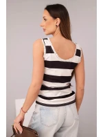 Dámská viskózová halenka bez rukávů v barevných pruzích černý + béžový