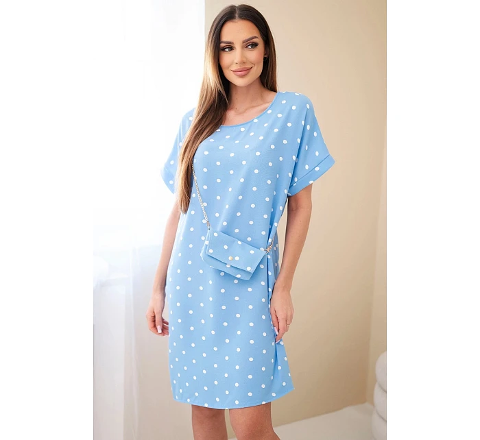 Dámské šaty s puntíky s krátkým rukávem a s kabelkou modrá Dámské šaty s puntíky s krátkým rukávem a s kabelkou modrá