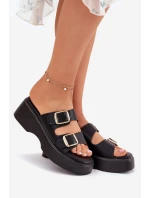 Dámské Klapky Na Klínu A Platformě S Přezkami Černé Nitarelia Dámské Klapky Na Klínu A Platformě S Přezkami Černé Nitarelia