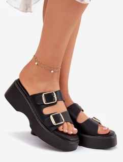 Dámské Klapky Na Klínu A Platformě S Přezkami Černé Nitarelia