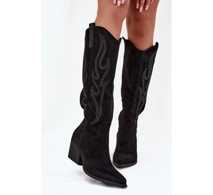 Dámské Boty S Dekorací Na Podpatku Černé model 21704704 - Boto