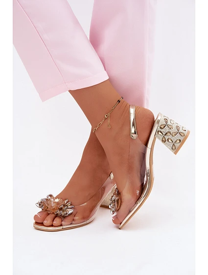 Průhledné sandály s krystaly na klínovém podpatku S.Barski KV61-6068 Zlaté