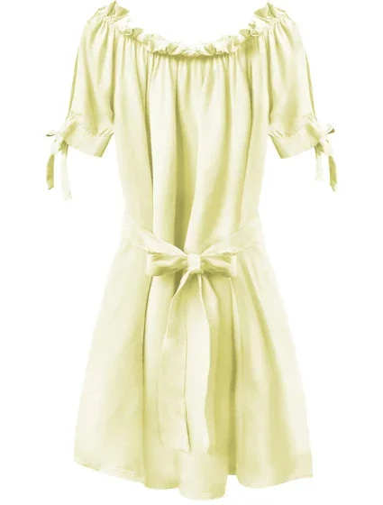 Žlutá dámská tunika ve stylu s páskem model 7231326 - MADE IN ITALY Žlutá dámská tunika ve stylu s páskem model 7231326 - MADE IN ITALY