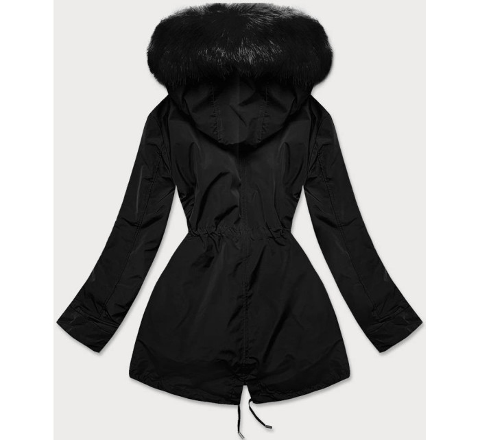 Černá dámská zimní bunda s mechovitým kožíškem (W553)