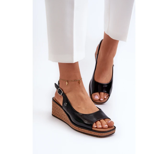 Dámské lakované sandály na platformě Sergio Leone SK301 Černé