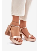 Eko Kožené Sandály Na Podpatku Růžové Zlato model 21699459 - Boto