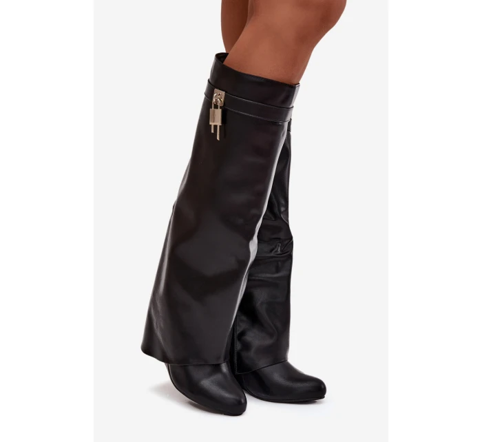 Dámské kozačky na platformě s páskem a stříbrným detailem Eko kůže Černé Korivelle