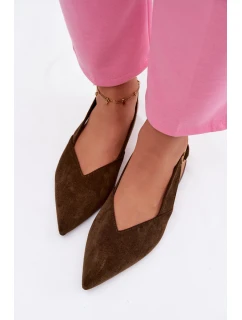 Baleríny se Zlatým Přezkou Eko Semišové Olivové Palerra