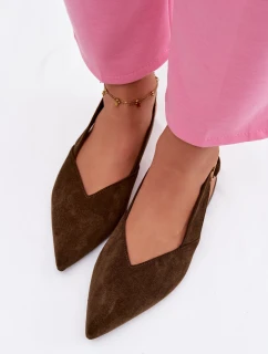 Baleríny se Zlatým Přezkou Eko Semišové Olivové Palerra