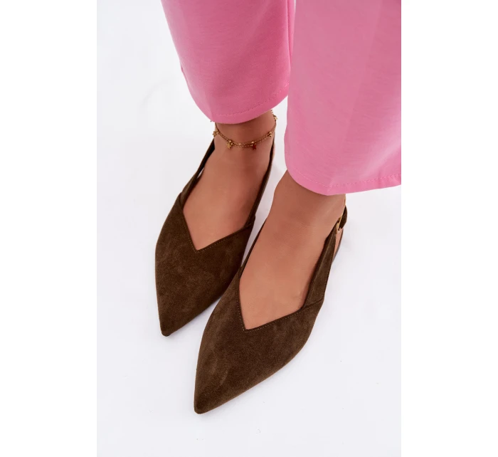 Baleríny se Zlatým Přezkou Eko Semišové Olivové Palerra