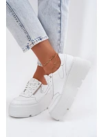 Kožené dámské tenisky na masivní platformě model 22130428 Bílé - Zazoo