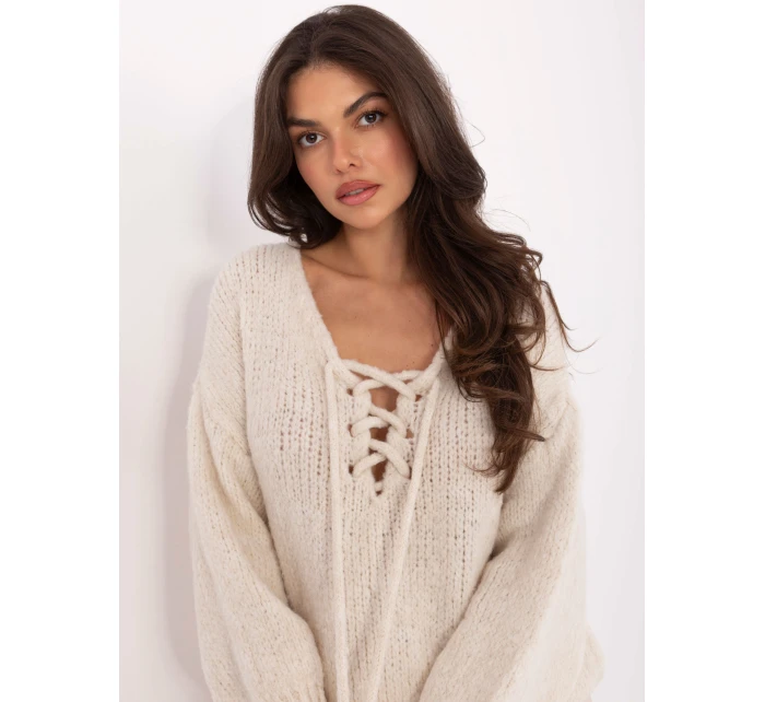 Sweter MI SW model 21465940 jasny beżowy - FPrice Sweter MI SW model 21465940 jasny beżowy - FPrice