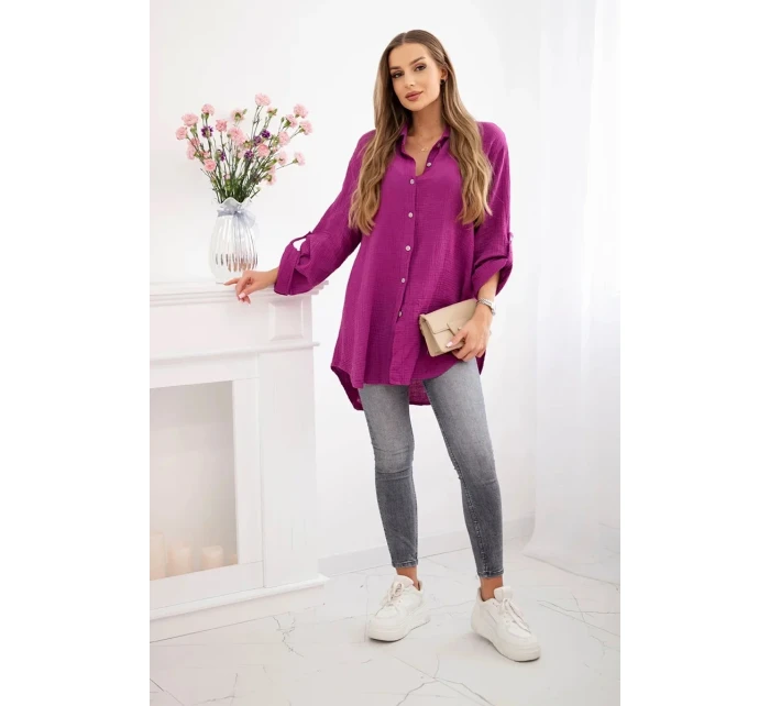 Bavlněná mušelínová košile Plus Size tmavě fialová