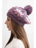 Dámská zimní čepice vlněná s krystaly a vzorem model 21859299 mocca - K-Fashion