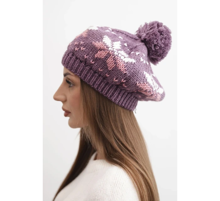 Dámská zimní čepice vlněná s krystaly a vzorem model 21859299 mocca - K-Fashion