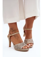 Ozdobené sandály na podpatku D&A MR1038-44 Zlaté Ozdobené sandály na podpatku D&A MR1038-44 Zlaté