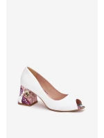 Kožené lodičky s ozdobným podpatkem Lewski Shoes model 21704096 bílé - Boto