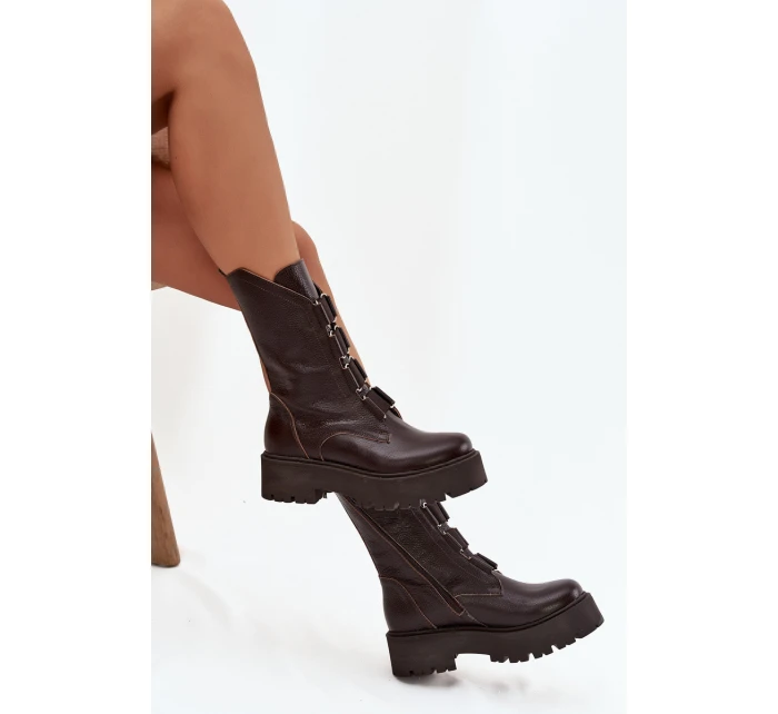 Dámské kotníkové boty z přírodní kůže na platformě Zazoo 3795 Čokoládové