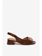 Elegantní sandály z přírodního semiše na podpatku D&A model 22100299 Hnědé - S.Barski