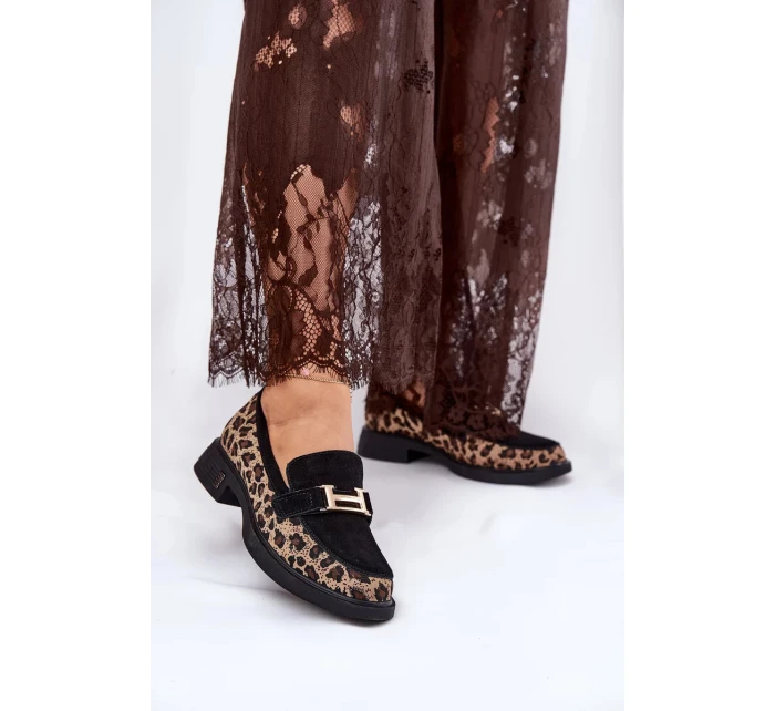 Dámské semišové mokasíny s panterkovým vzorem Vinceza – černé