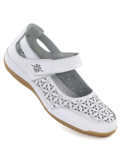 Dámská kožená prolamovaná polobotka na suchý zip bílá Jezzi 9763