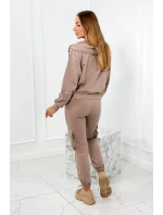 Set 3 v 1 mikina + top + kalhoty tmavě béžová
