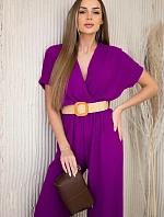 Kombinéza s ozdobným páskem v pase tmavě fialová
