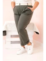 Dámské bavlněné kalhoty Plus Size s páskem khaki