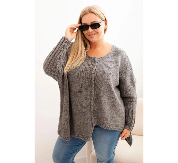 Dámský svetr Plus Size z model 21259036 s volným střihem a 3/4 rukávem grafitový - K-Fashion