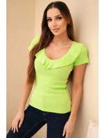 Dámská bavlněná blůza s dlouhým rukávem a lodičkovým výstřihem musztardová