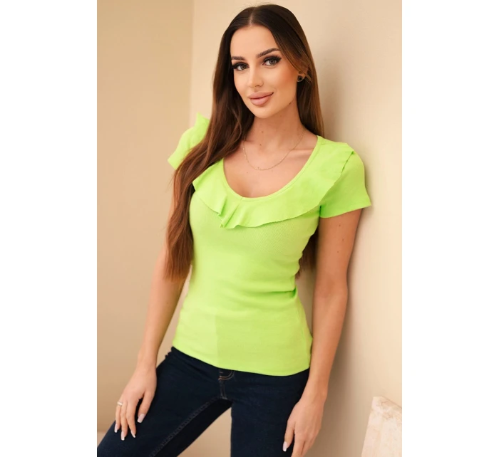 Dámská bavlněná blůza s dlouhým rukávem a lodičkovým výstřihem musztardová