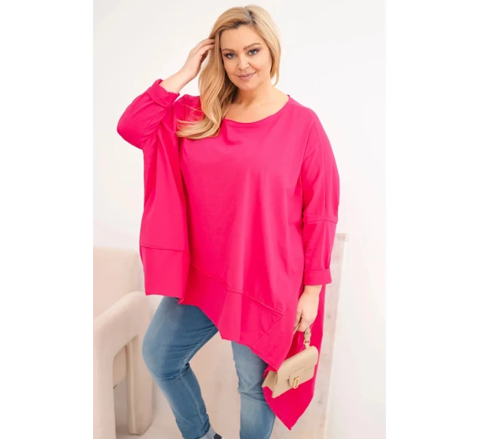Dámská mikina Plus Size s kapucí a potiskem fuchsie