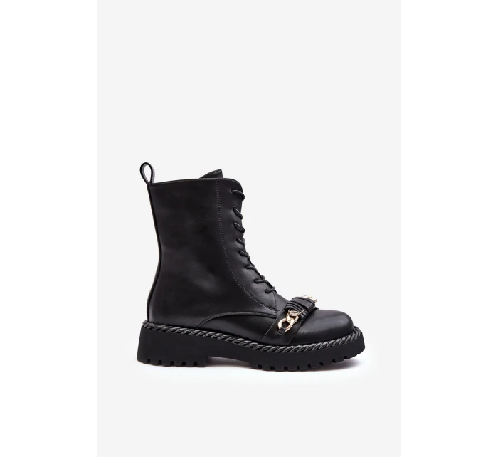 Dámské kožené boty Workery s ozdobou černá SBarski MR870-68