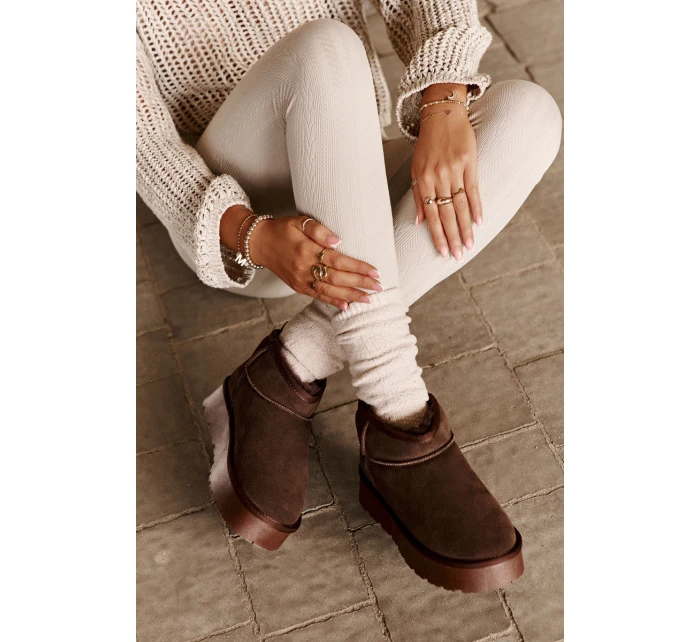 Módní Semišové Nízké Sněhule Hnědé model 21671731 - Boto Módní Semišové Nízké Sněhule Hnědé model 21671731 - Boto