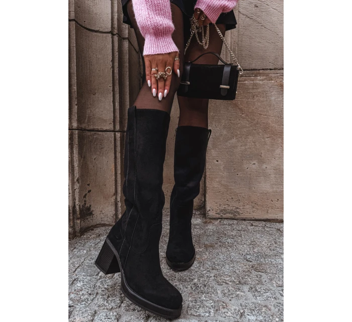 Dámské zimní kozačky na masivním podpatku černé model 21715035 - Boto Dámské zimní kozačky na masivním podpatku černé model 21715035 - Boto