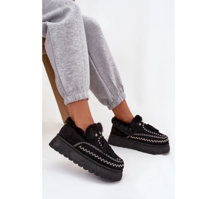 Dámské sněhule na platformě s kožíškem a třásněmi Černé model 21744632 - Boto