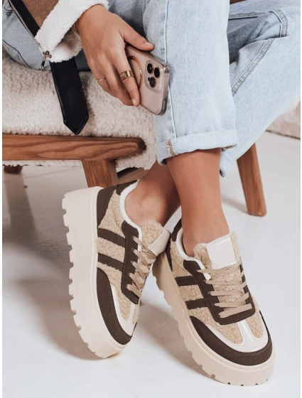 Dámské tenisky s kožešinou na platformě hnědé Dstreet model 21992242 - FashionStreet