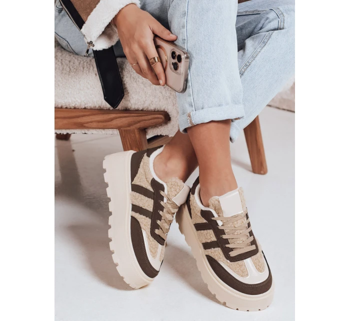 Dámské tenisky s kožešinou na platformě hnědé Dstreet model 21992242 - FashionStreet