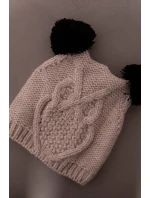 Fleecová čepice 2 bambulky K291 béžová