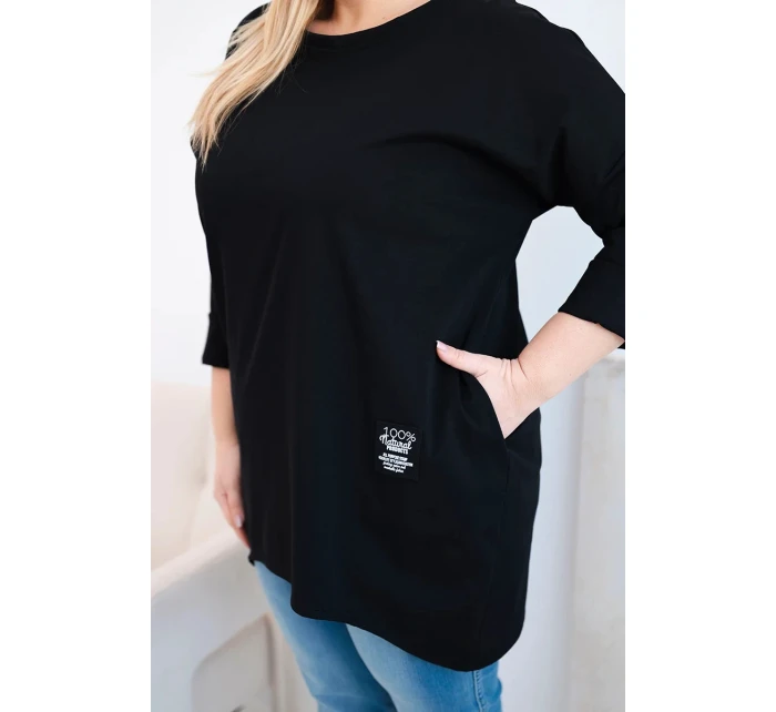 Dámská blůza Plus Size s delším zadním dílem a dlouhým rukávem černá Dámská blůza Plus Size s delším zadním dílem a dlouhým rukávem černá