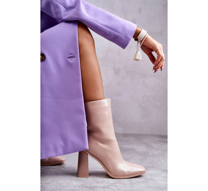 Dámské lakované kozačky Béžové Margit