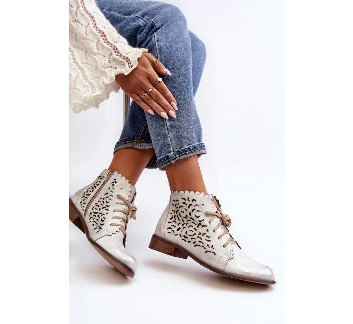 Zazoo 2871 Dámské Botky Šněrovací Stříbrné