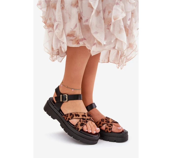 Dámské sandály na platformě s leopardím vzorem hnědé model 21688431 - Boto