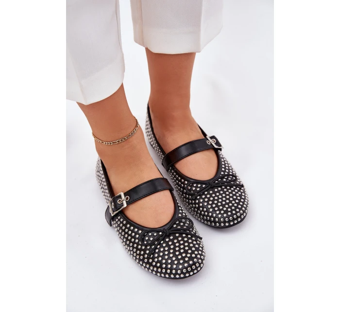 Zdobené baleríny s mašlí a páskem černé model 21699655 - Boto