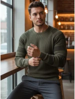 Pánský khaki svetr FashionStreet WX1637 Pánský khaki svetr FashionStreet WX1637